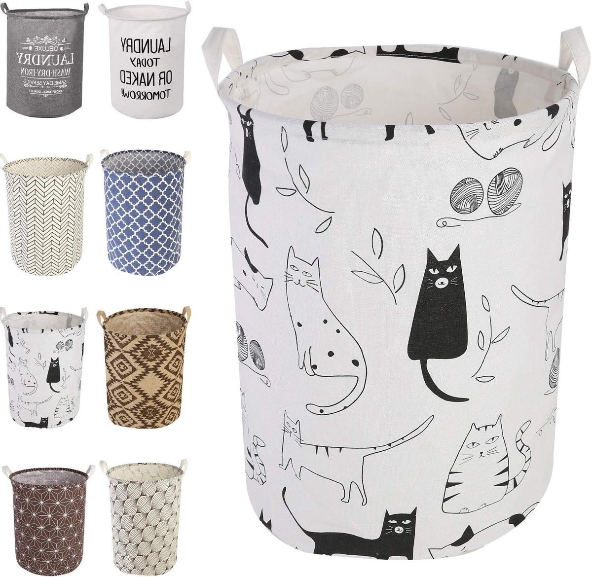 Laundry Basket Foldable Storage Basket - 50 cm, Easy Carry Handles, Waterproof Round Cotton Linen for Baby Products Toys Bedroom Basket