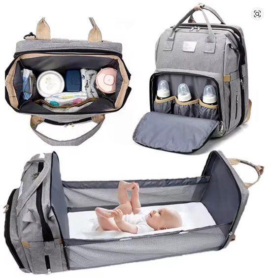 WiebelTandje Luier en Verzorgingstas met Verschoonmatje incl Houten Tandendoos JONGEN – Kraamcadeau - Watervast Baby Rugzak Tas met Uitschuifbaar Baby Box – USB Kabel - Multifunctionele Baby Luier Tas – Verzorgingstas Baby - Verschoon en Slaap Bedje
