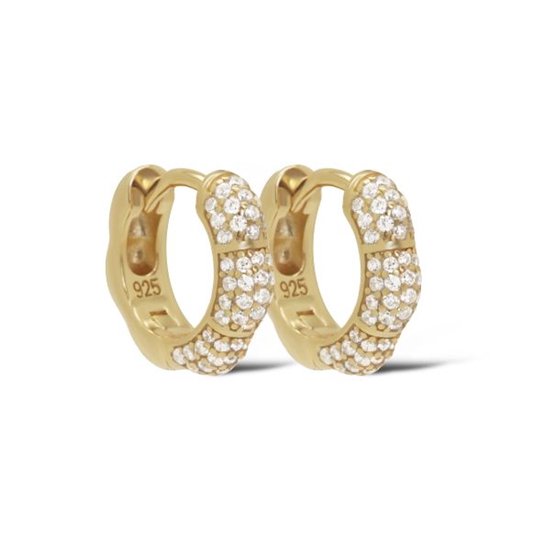 Karma - Oorringen - oorbellen - H632 - Hinged Hoops Cellie Zirconia - earrings - 925 sterling zilver - 14 gouden plating - 13 MM
