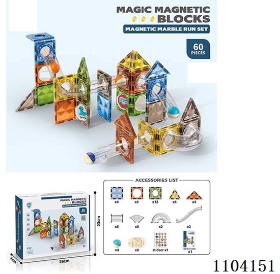 Magnetic Tiles – knikkerbaan 60 delig – Magnetische bouwblokken