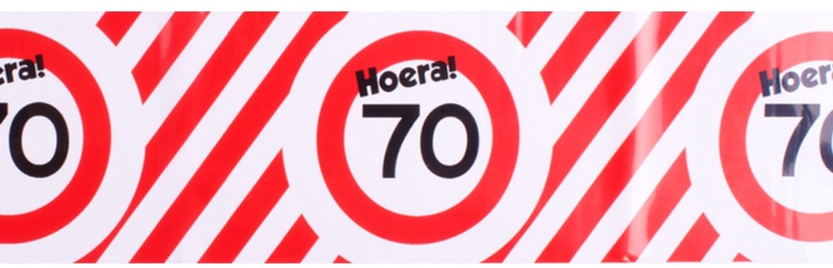 Afzetlint | rood en wit | lengte 10 meter | verjaardag 70 jaar