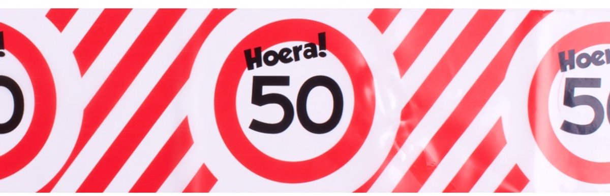 Afzetlint | rood en wit | lengte 10 meter | verjaardag 50 jaar