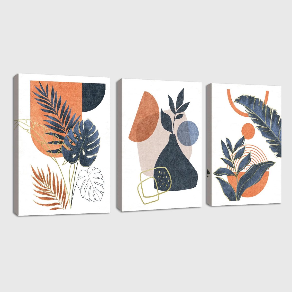 Ibenzoa Moderne Boho Canvas Wanddecoratie Set met Lijst in Geometrisch Design voor Elke Kamer Boho- Oranje Bladeren 09