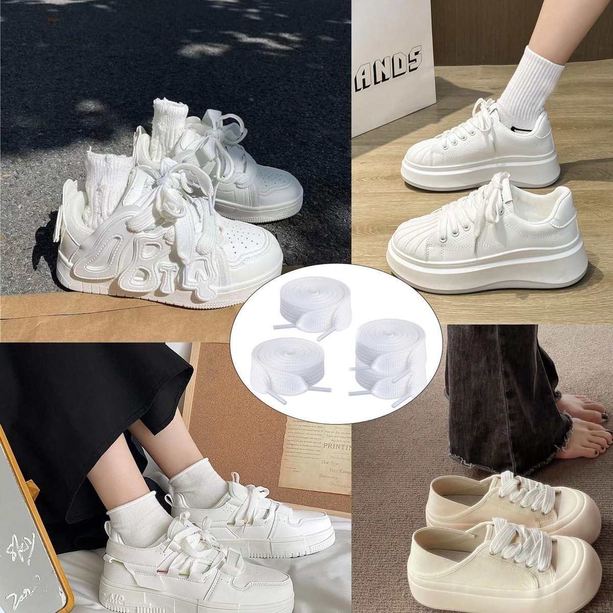 WANYI Pluimveersluiting 2 Paar 1CM Brede Pluimveersluiting Fluffy Laces Plat Dubbellaags Fuzzy Schoenveters Veters voor Sneakers Sportschoenen Canvas Schoenen, wit, 70