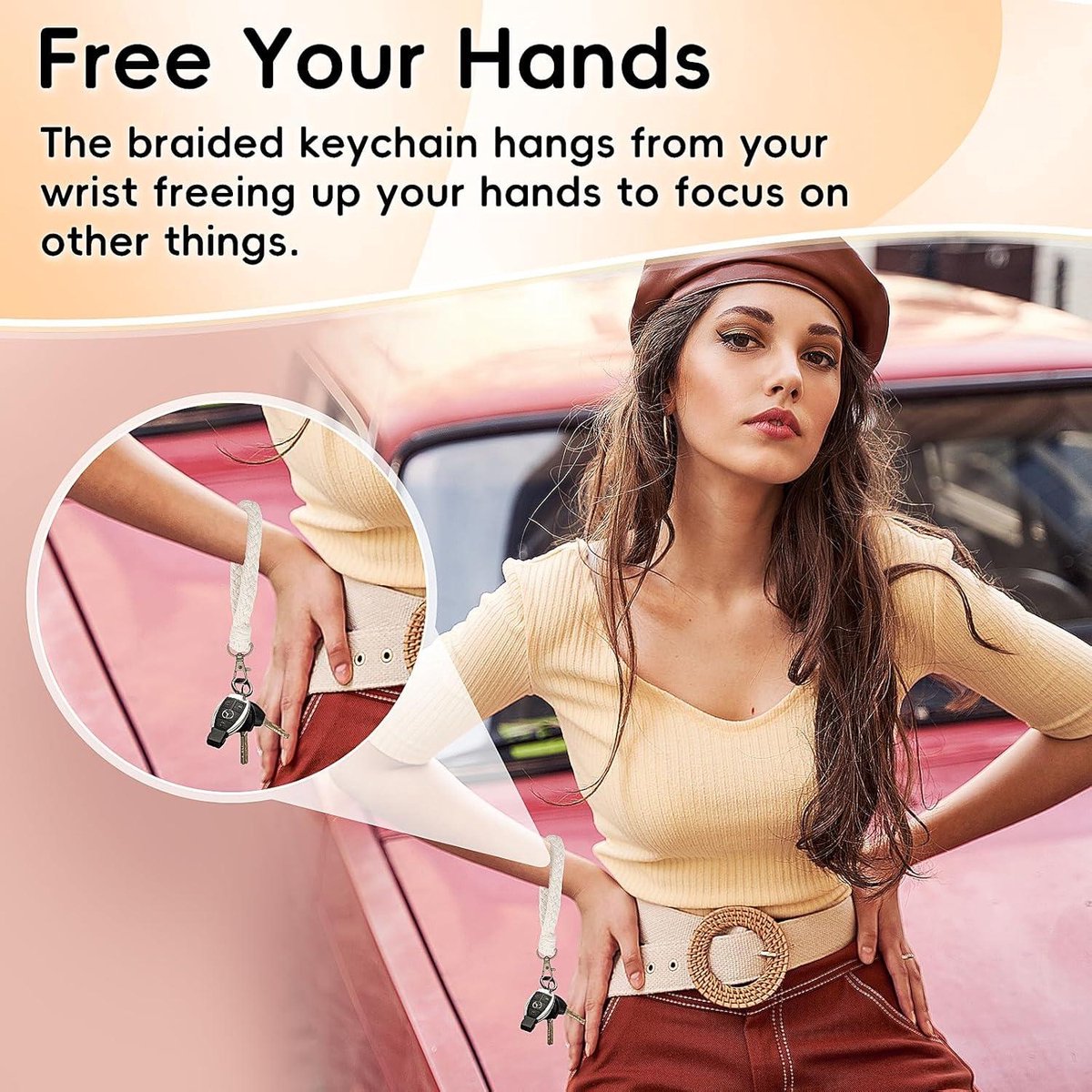 TRUEIN 3 stuks boho gevlochten sleutelhangers, handgemaakte