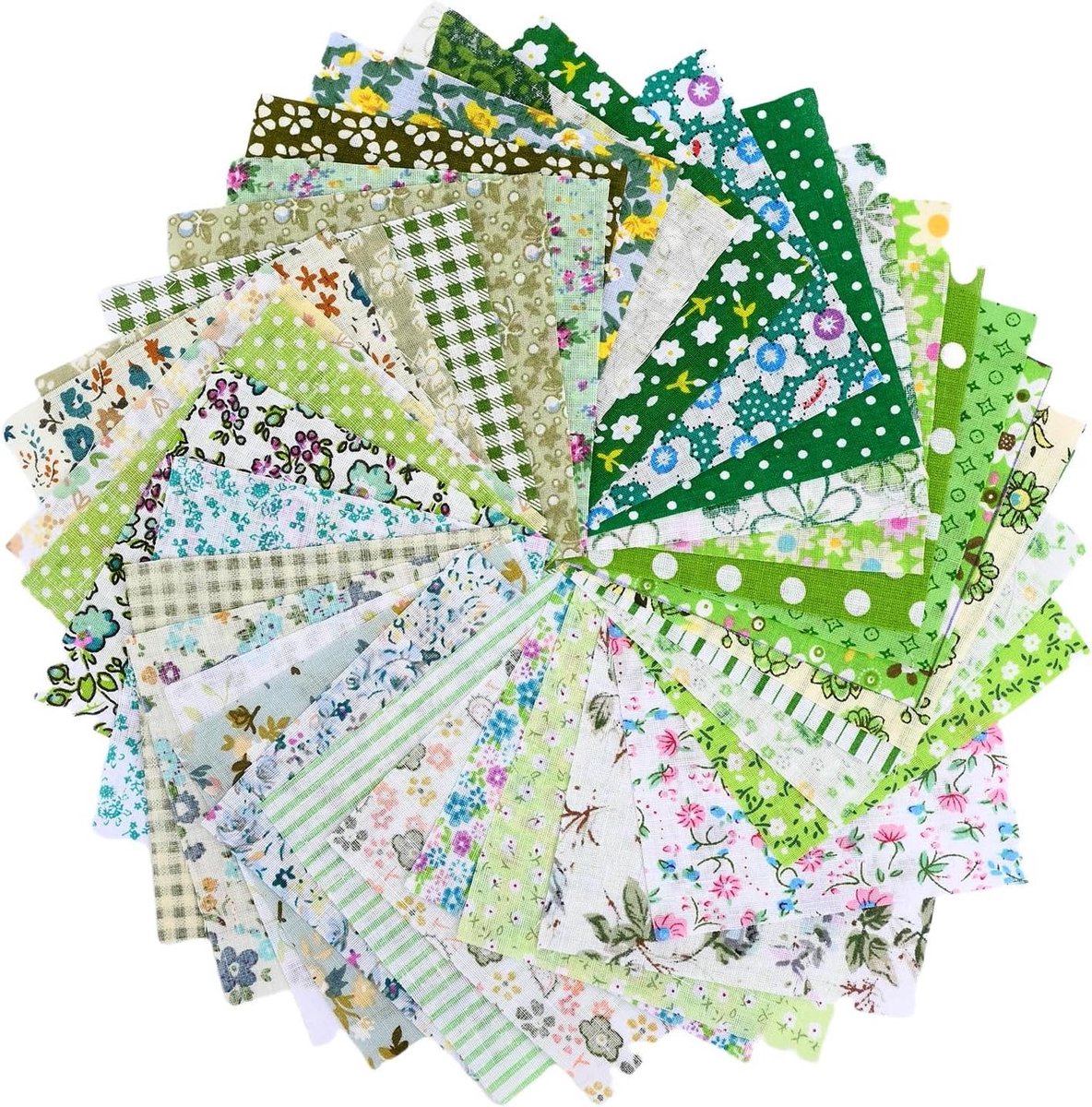 Allecto Plus - 50-delige Katoenen Handwerk Stoffen Bundel | Vierkanten Fat Quarters | Naai Stof | Gingham Stof | Floral Dot Stof | Patchwork voor Naai Quilten Crafting DIY | Groen 10 x 10 cm
