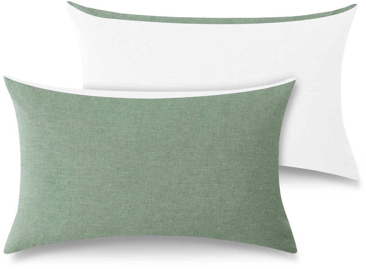 Unyqoos Katoenen Kussenslopen Set van 2 met Linnen Look en Verborgen Ritssluiting groen