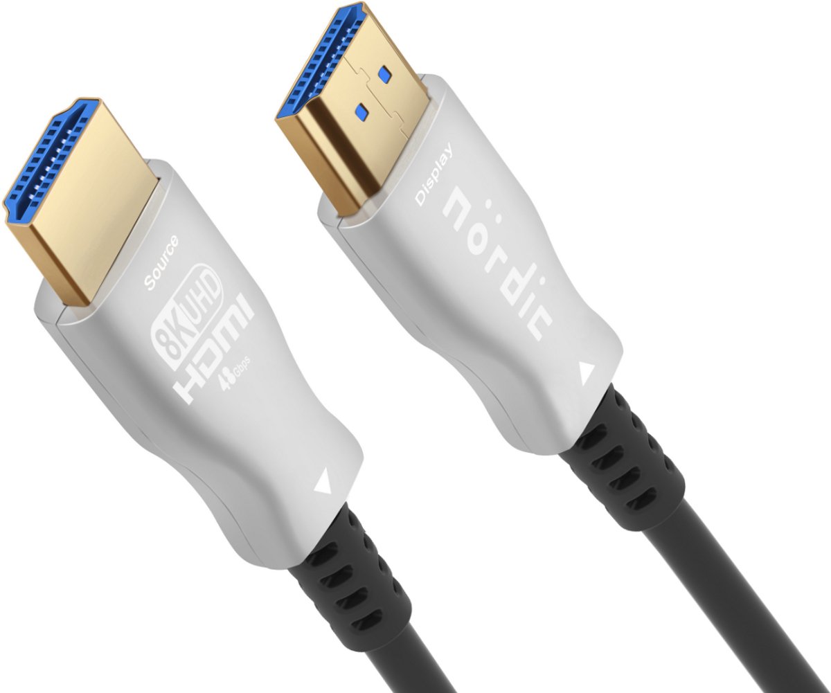 NÖRDIC HDMI 2.1 Glasvezelkabel - 10 meter - 8K 60Hz - AOC Optische kabel - 48Gbps - HDR, eARC, VRR compatibel - Zwart/Zilver