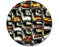 Industriële abstractie met kleuraccenten - Structuur muurdecoratie rond - Wandobject rond textuur - Abstracte kunst - Muurcirkels van Forex - Posters en schilderijen - muurcirkel forex 50x50 cm