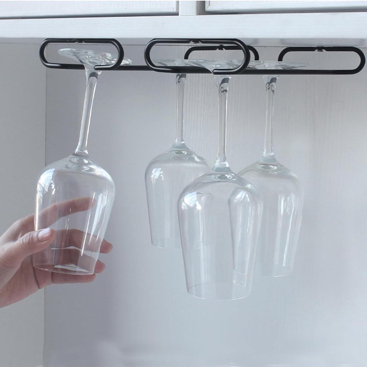 Allecto Plus - Hangende wijnglashouder voor 2 glazen zwart met schroeven voor thuis, bar, keuken en restaurant