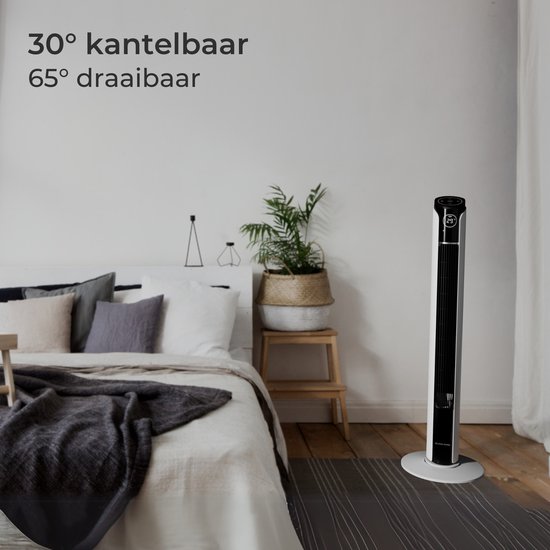 CoolHome CF2204 Design Ventilator - Wit - Torenventilator - Afstandsbediening - Timer - Dimbaar LED-scherm - Kolomventilator met Luchtreiniger - Ventilator Staand