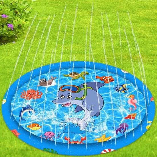 Splash Pad 170 cm waterspeelmat voor kinderen, sprinklmat, watersproeimat voor tuin, sprinkler mat voor zwembad, fonteinmat, hond, waterspeelgoed kinderen voor baby's, huisdieren