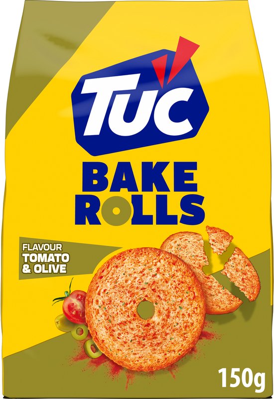 TUC Bake Rolls Crackers Tomato & Olive 150g - Voor de Borrel - Zoutjes - Crackers - Snack - Lekker bij de Film - Toast - Toastjes - Zout
