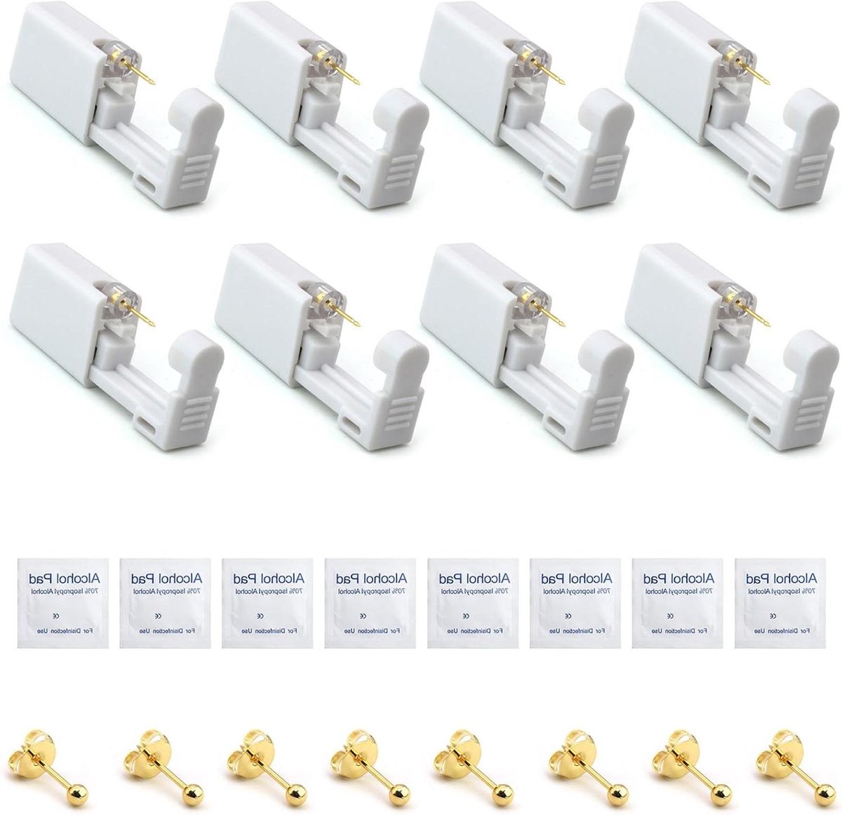 Allecto Plus - Oorpiercingpistool wegwerp 8 stuks - veilig en pijnloos - goud