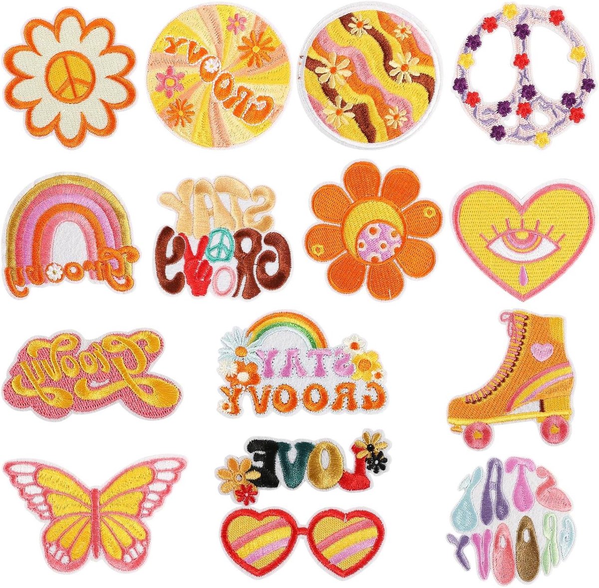 AUAUY Opstrijkbare transfers, 20x, verschillende maten, geborduurd, schattige, DIY reparatiepatches om te borduren, borduurbare/opstrijkbare patch voor jassen, jeans, broeken, rugzakken, kleding