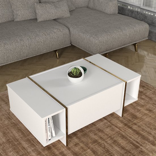 Table basse Tavak blanche et dorée 104x60x38 cm [en.casa]