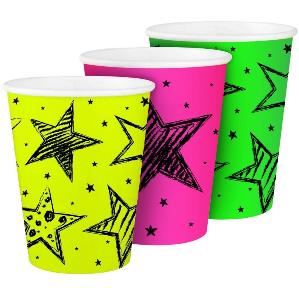 12x stuks verjaardag bekertjes Neon print - Kinder feestartikelen