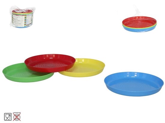 Assiettes de pique-nique/camping Gerimport - 4x pièces - 18 cm - multi - plastique - réutilisables