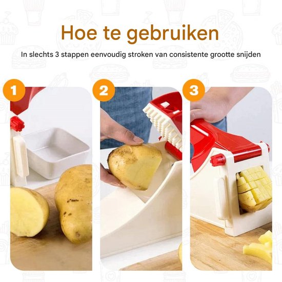 Coupe-légumes - Machine de découpe - Coupe-légumes manuel - Coupe-frites - Coupe-légumes en acier inoxydable - convient pour radis, courgettes, frites