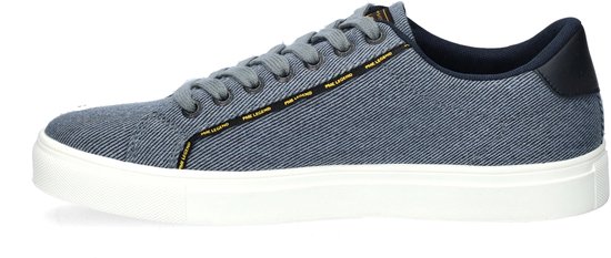Sneaker PME Legend bleu en denim avec semelle blanche et accents jaunes.