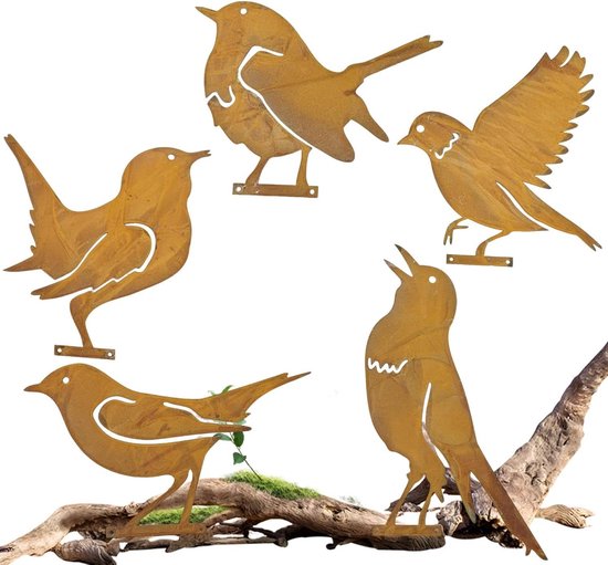 Set van 3 tuinstekers zonnehoed metaal roest tuindecoratie patina rankstaaf bloembed steker potstekker natuurroest