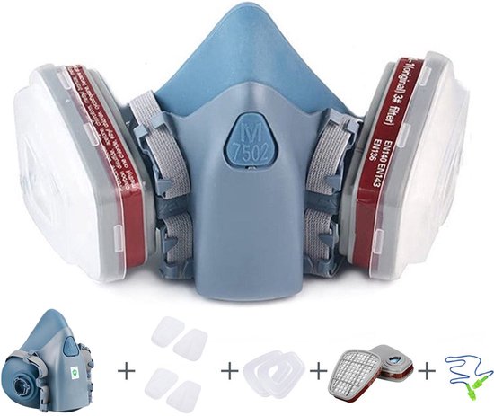 Rekx® - Demi-masque | 2 filtres à air interchangeables | Masque à gaz | Masque doux | Réutilisable | Série 7000