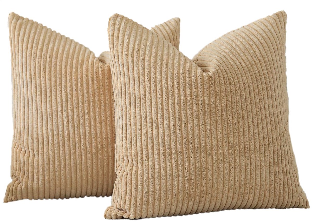 Ibenzoa Set van 2 decoratieve corduroy kussenslopen voor bank en woonkamer, 50 x 50 cm, okergeel