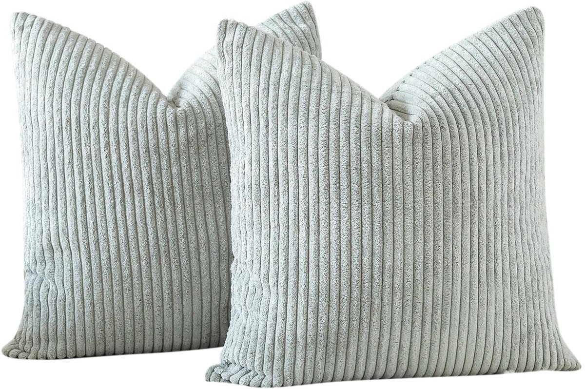 Ibenzoa Set van 2 stijlvolle kussenhoezen van zacht corduroy, decoratief voor bank en woonkamer, 50 x 50 cm, grijsgroen