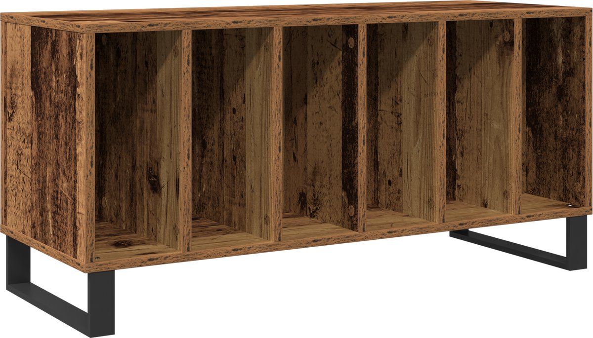 vidaXL - Platenkast - met - plank - Oud - hout - 100 - x - 38 - x - 48 - cm - Bewerkt - hout