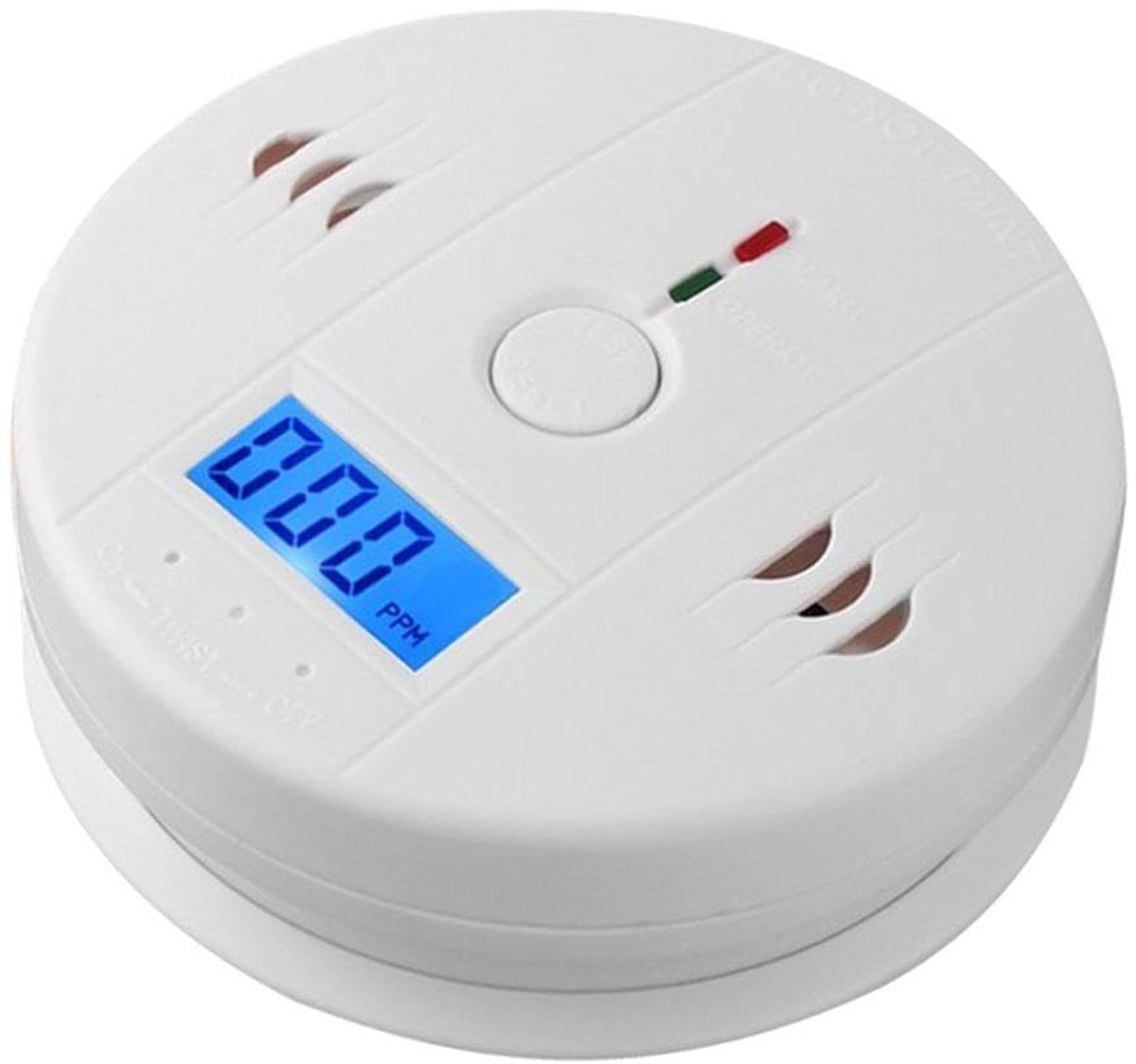 Koolmonoxidemelder - 10×4 cm - Met digitaal display en led-lampje - Vervangbare batterij - Geschikt voor slaapkamer, woonkamer en keuken - Wit
