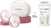Tire-lait mains libres Momcozy M6 - Lot de 2 - Taille de téterelle réglable - Avec 50 sachets de conservation du lait maternel - Électrique