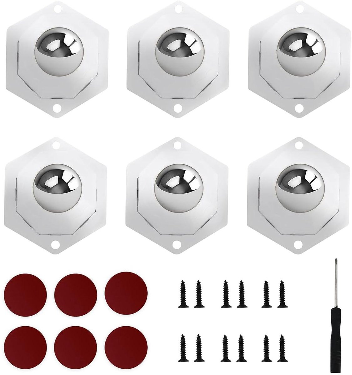 Allecto Premium - Universele Meubelwielen met Schroefdraaier - Set van 6 - Zelfklevende en Schroefbare Meubelwielen - 360° Draaibaar - Geschikt voor Afvalbak