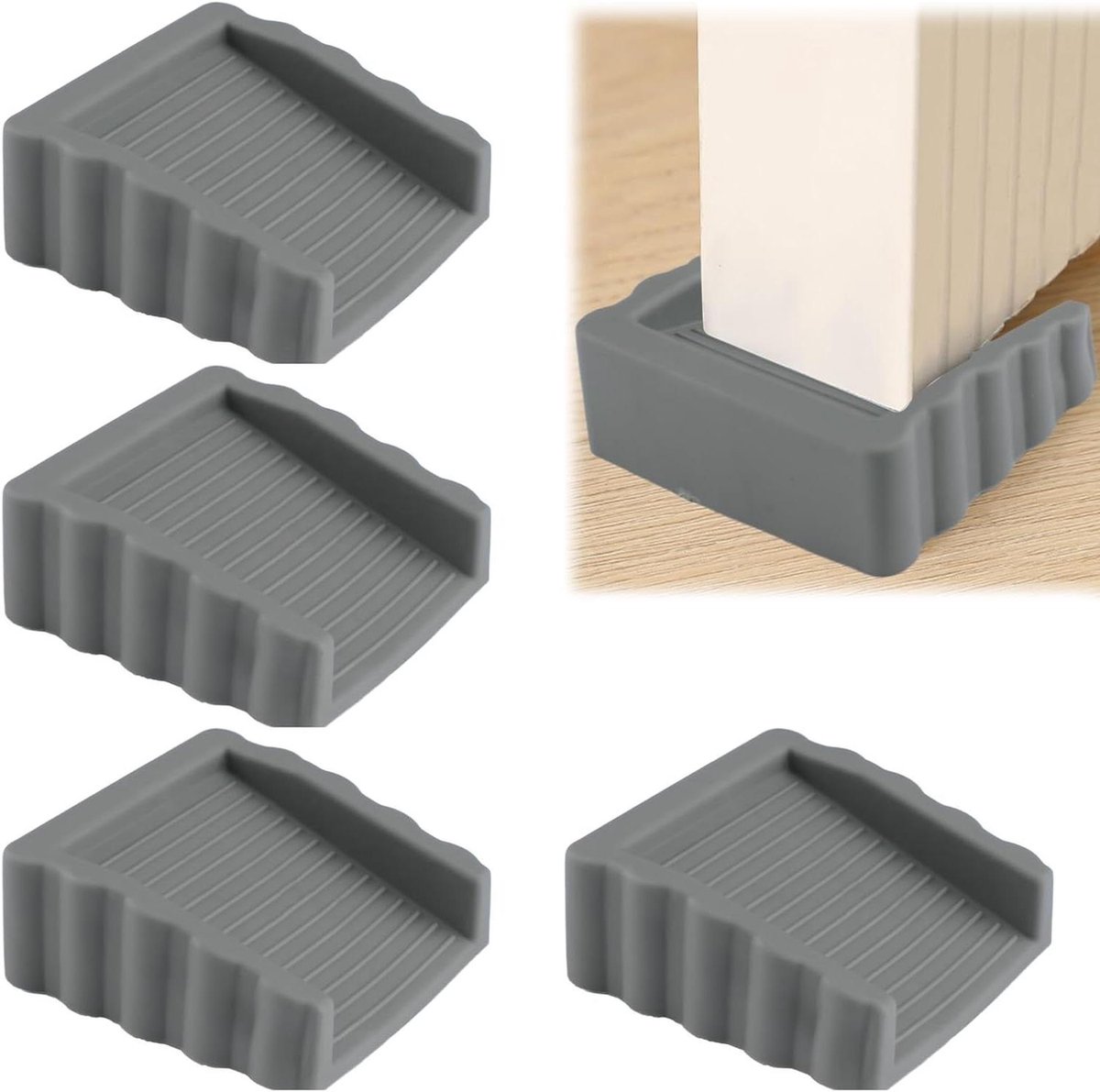 Deurstopper Set van 4 stuks, rubberen deuren stopper wig voor thuis, kantoor, slaapzaal, klaslokaal, garage - Grijs
