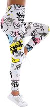 Sportlegging Streetstyle - Legging - Hiphop - Dames - Graffiti - Wit - Maat XXL