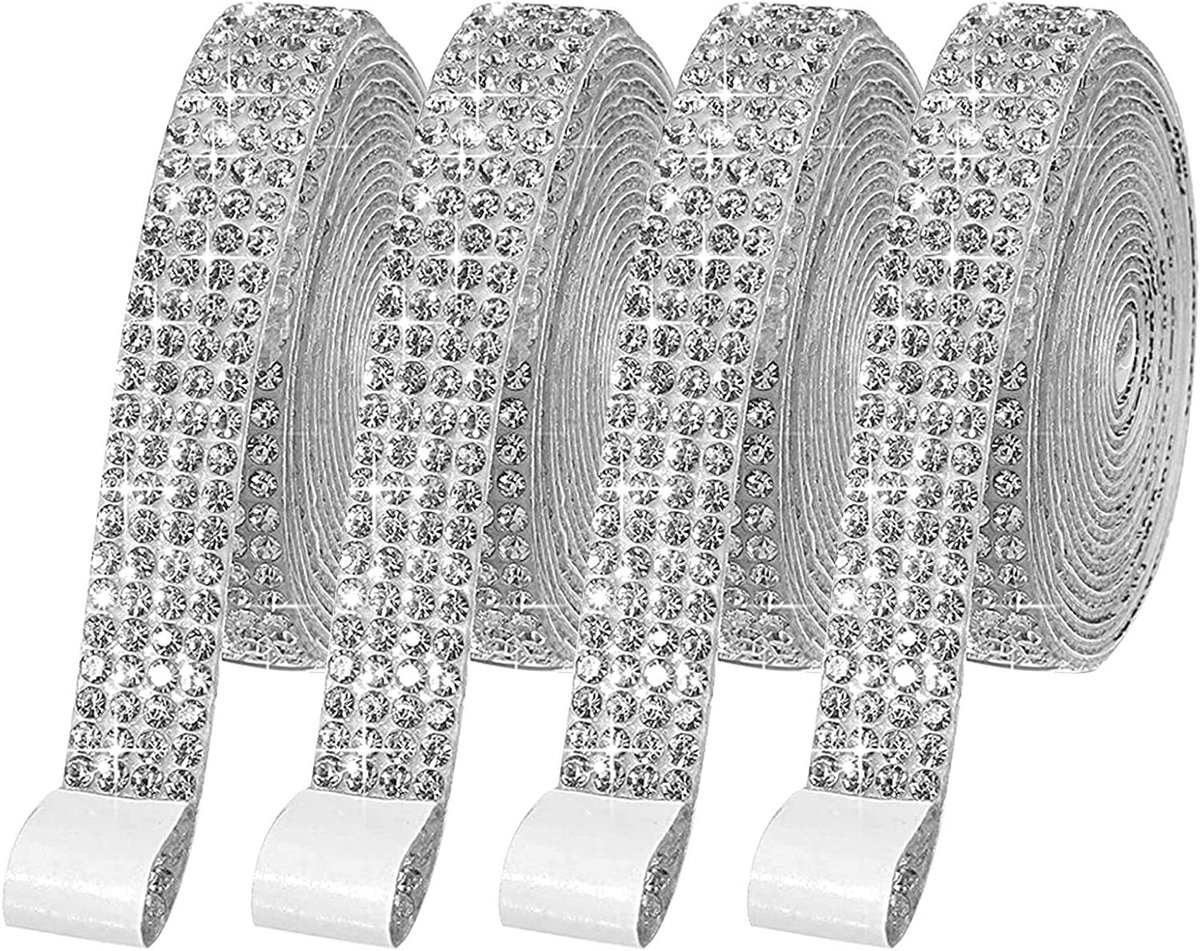 Allecto Premium - 4 rollen diamantlint DIY kunsthandwerk decoratie (zilver) met zelfklevende diamantstrip