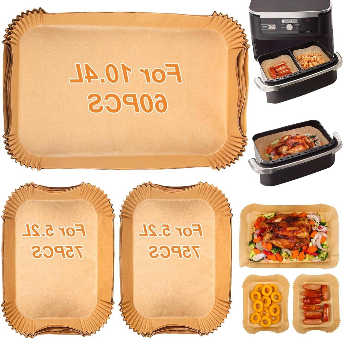 Allecto premium Air Fryer Liners 210 stuks voor Air Fryer Accessoires Grote Air Fryer Papier Liners Geschikt voor 104L Air Fryer Compatibel met Duronic 10L & Instant Makkelijke Reiniging