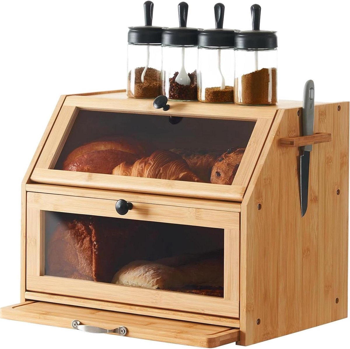 - Broodmand Bamboe Eco met Snijplank Opbergdoos Keuken Broodopslag Broodcontainer Visueel voor Brood Brood 39 x 26 x 32.5 cm (L x B x H) Natuurlijk Bamboe