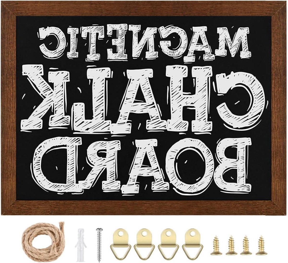 Allecto Premium - Magnetisch Schoolbord met Houten Kader - Schrijven met Krijt voor Verticaal of Horizontaal Ophangen - Met Magneetverzameling Plank - 30 x 40 cm.