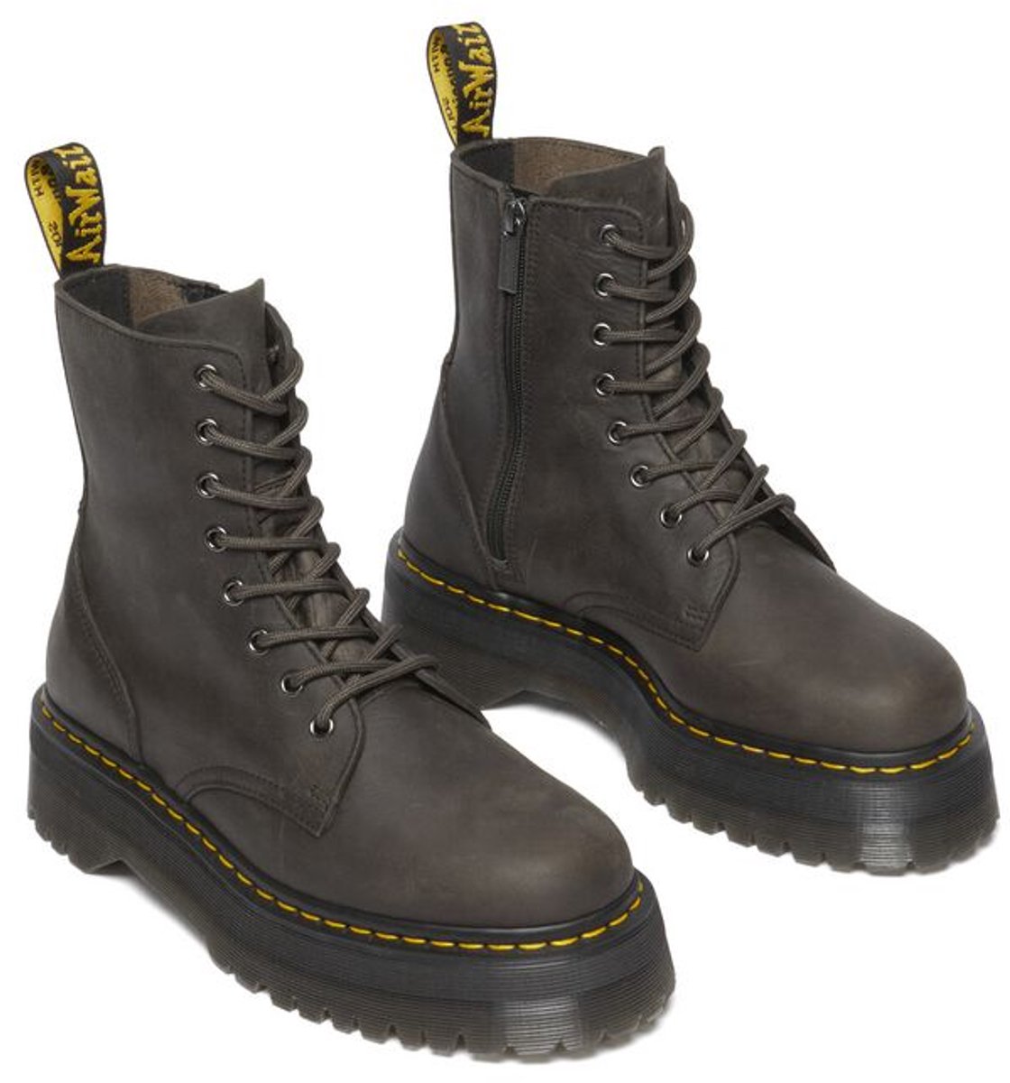Dr. Martens Jadon Charcoal Burnished Waxy Pull Up Wp Laars Dames Grijs