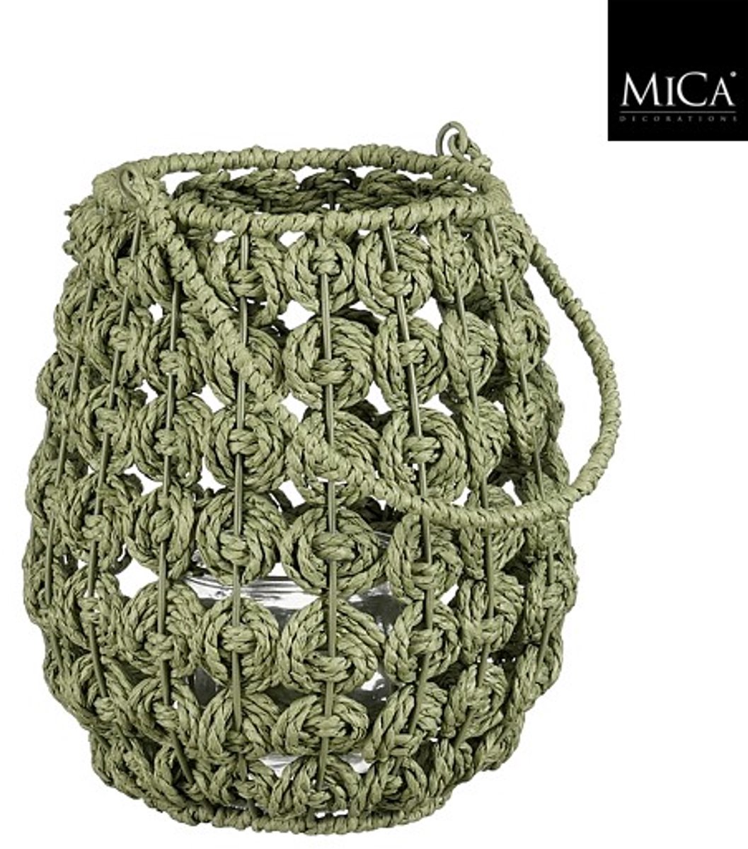 Mica Decorations Yodi lantaarn groen - H25 x Ø23,5 cm