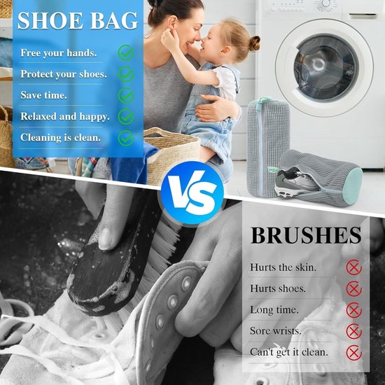 Schoenwaszak, wasmachine, 2 stuks, multifunctionele schoenenzak, wasmachine, herbruikbare sneakers, waszak voor alle soorten en maten, beschermt zowel