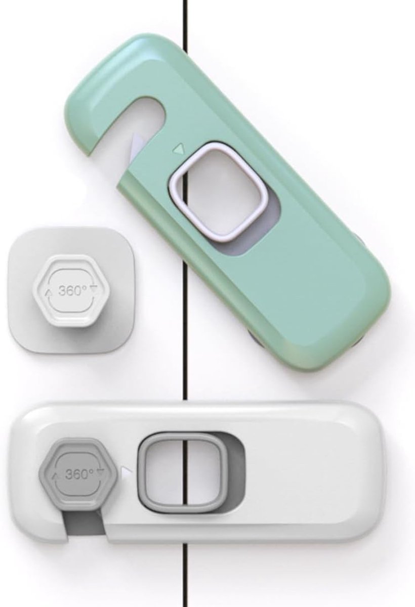 Kinderslot kastjes - Lade Slot - Koelkast Slot - Veiligheidssloten voor baby's - Zelfklevend kinderslot - Kinderslot - Zonder boren - Veiligheidsslot - Baby Slot - Kinder Beveiliging - Kinderveiligheid Kastdeuren - 2 Stuks - Groen en lichtgrijs