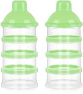 Biberons pour bébé - Distributeur de biberons portable - Contenants empilables à 4 compartiments - Idéals pour les voyages - Contenants Nourriture pour bébé et collations pour enfants - Sans BPA - Set de 2 - Vert clair