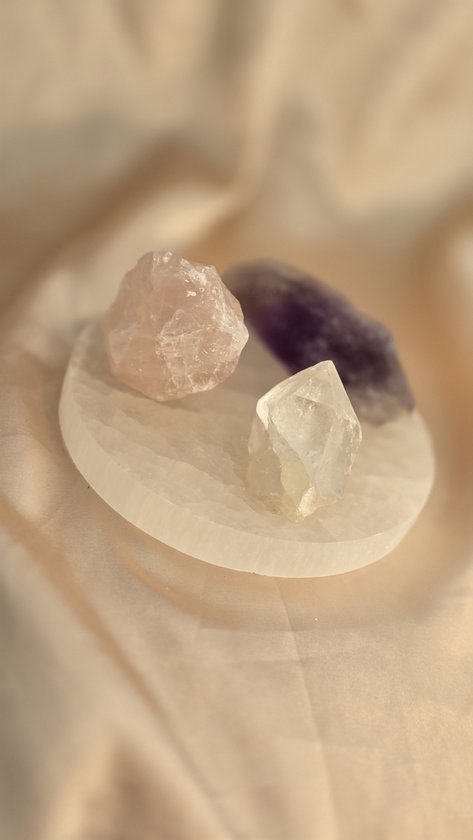 Triangle d'or de Luxe - Triangle d'or - Disque de charge - Pierres précieuses - Cristaux - Sélénite - Améthyste - Cristal de Berg - Quartz rose - Spirituel