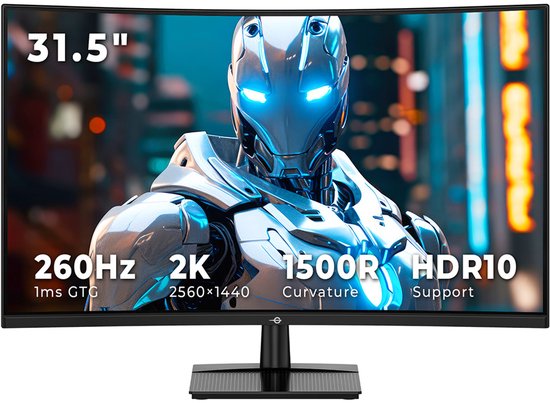 TITAN ARMY C32C1S 1500R Curved Gaming Monitor, 31,5-inch 2560*1440 HVA Fast Panel, 240Hz Refresh Rate, 1ms GTG, Adaptive Sync, HDR400, 99% sRGB, Game Plus Mode, Ondersteuning PIP & PBP Display, Laag Blauw Licht