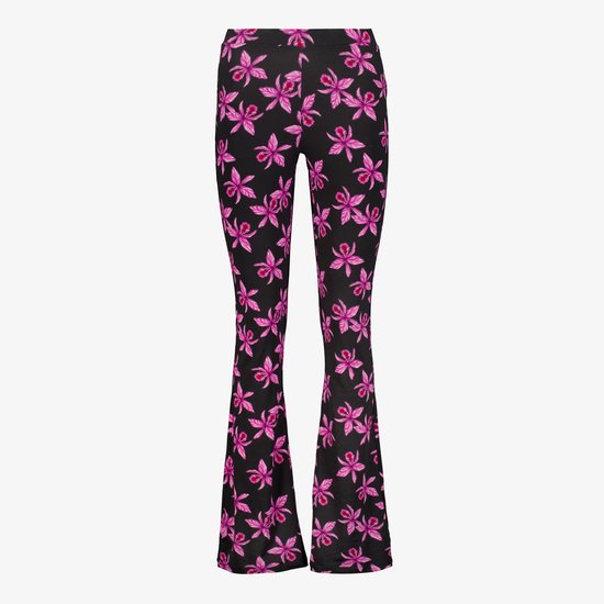 TwoDay dames flared broek bruin met bloemenprint zwart - Maat 3XL