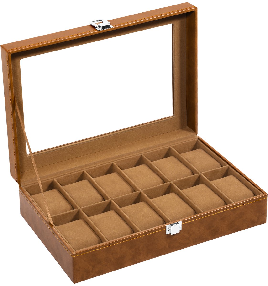 Uten Luxe HorlogeBox - Horlogedoos Heren Dames - Sieradendoos - 12 vakken - Bruin