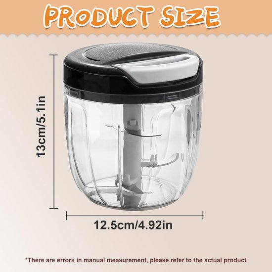 BORVAT® - Groentesnijder met Trekkoord - 900ml - RVS Hakmolen - Second Chopper - Voor Groenten, Fruit & Noten - Handmatige Food Processor - Grijs van Borvat — afbeelding 3