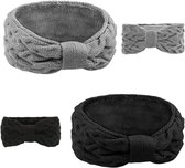 Winter hoofdbanden set - gevoerde fleece haarbanden - elastische gebreide hoofdbanden voor vrouwen - zwart en grijs - herfst en winterstyling - 2-pack.