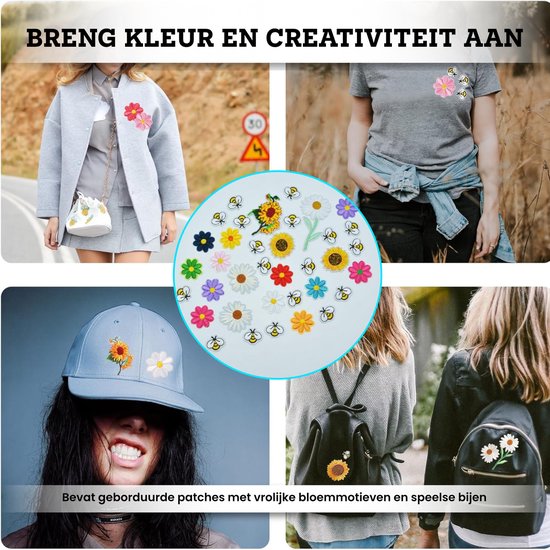 Lot de 36 écussons Set Somstyle - Vêtements Fleurs et abeilles - Application sur tissu - Multicolore